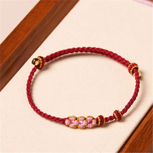 Ancient Tibetan Buddhist Red String Tradition Handmade Peach Blossom Protection Braided Rope Bracelet