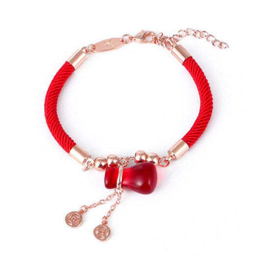 Ancient Tibetan Buddhist Red String Tradition Wealth Attractor Red Agate Red Rope Bracelet