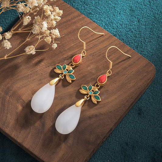 Jade FengShui White Jade Luck Drop Earrings