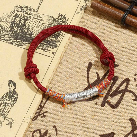 Ancient Tibetan Buddhist Red String Tradition Handmade 999 Sterling Silver Om Mani Padme Hum Protection Rope Bracelet