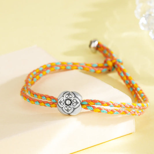Ancient Tibetan Buddhist Red String Tradition 999 Sterling Silver Persimmon Luck Multicolored Braided Bracelet