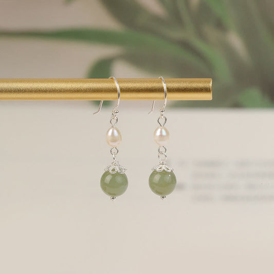 Jade 925 Sterling Silver Natural Pearl Jade Wisdom Earrings