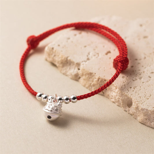 Ancient Tibetan Buddhist Red String Tradition Year of the Dragon 925 Sterling Silver Handmade Dragon Carved Success Braided Red Bracelet