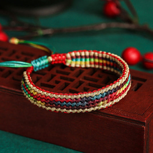 Ancient Tibetan Buddhist Red String Tradition Tibet Handmade Rainbow Multicolored Protection Braided String Bracelet