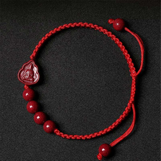 Ancient Tibetan Buddhist Red String Tradition Laughing Buddha Avalokitesvara Cinnabar Blessing String Bracelet
