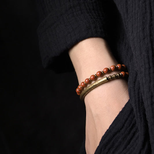 Spirituality Buddha Karma Red Jasper Moss Agate Black Obsidian Crystal Copper Peace Couple Bracelet