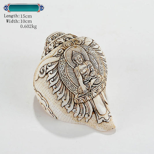 Spirituality Tibetan Handmade Engraved Shankha Buddha Avalokitesvara Conch Shell Wealth Decoration