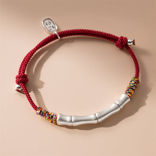 Ancient Tibetan Buddhist Red String Tradition 999 Sterling Silver Luck Bamboo Attract Fortune Colorful Red Rope Bracelet