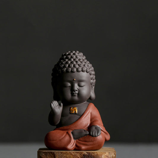 Spirituality Small Buddha Serenity Purple Clay Home Desk Decoration