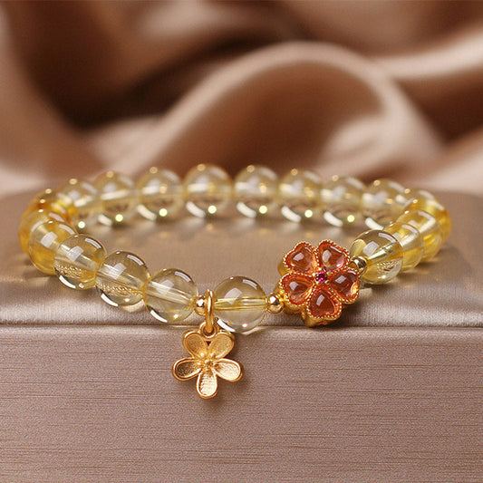 Golden Energy Citrine Natural Wealth Solar Plexus Chakra (Third Chakra) Flower Charm Prosperity Protection Bracelet