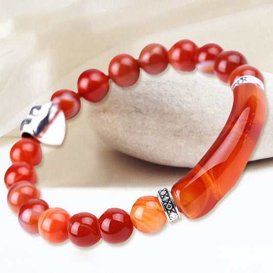 Jade Natural Crystal Beads Unisex Heart Bracelet