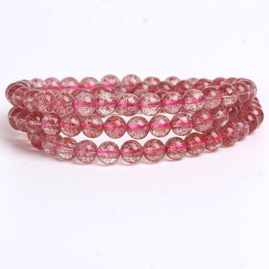 019 Natural Strawberry Quartz Crystal Triple-Wrap Bracelet - Enhance Love Energy and Balance Heart Chakra