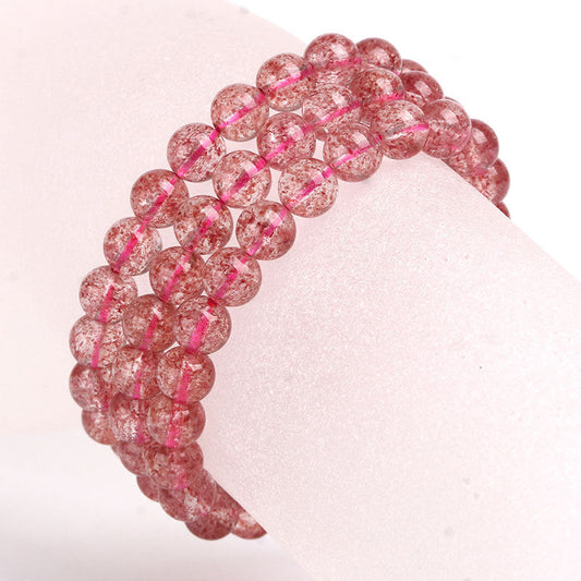 019 Natural Strawberry Quartz Crystal Triple-Wrap Bracelet - Enhance Love Energy and Balance Heart Chakra