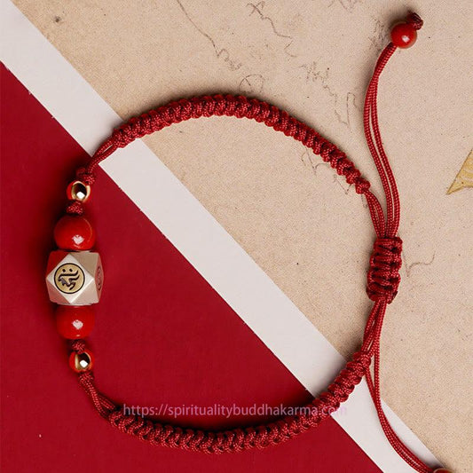 Ancient Tibetan Buddhist Red String Tradition Handmade 925 Sterling Silver Chinese Zodiac Natal Buddha Cinnabar Calm Braided Bracelet