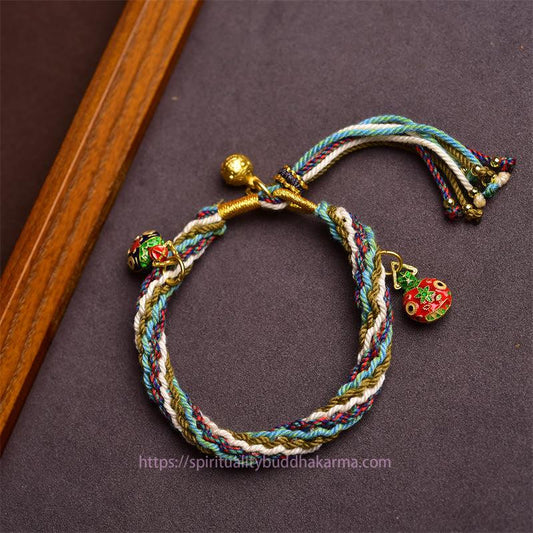 Tibetan Knot Protection Handmade Gold Swallowing Beast Family Healing Reincarnation Knot Braid Bracelet