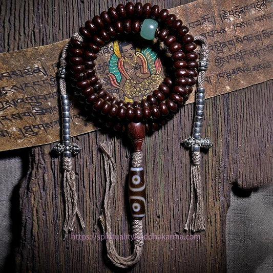 Spirituality Buddha Karma Natural Tibet 108 Mala Beads Purple Bodhi Seed Three-eyed Dzi Bead Copper Dorje Harmony Bracelet