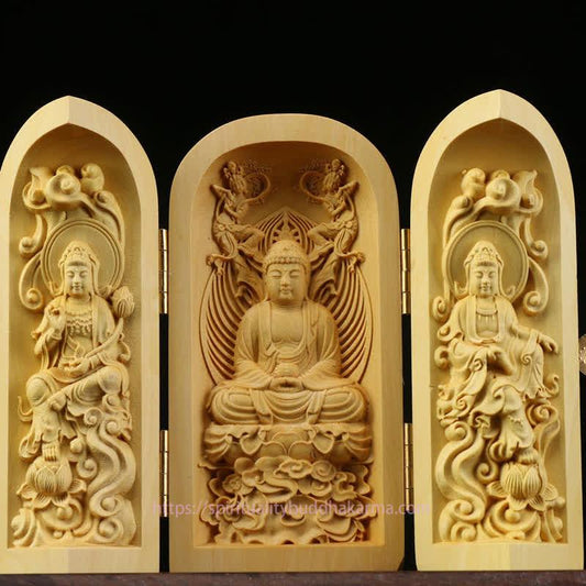 Spirituality Hand-carved Portable Buddha Boxwood Serenity Home Decoration Altar