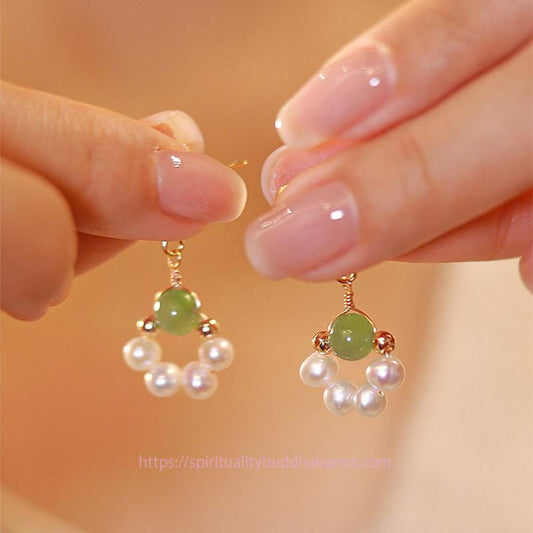 Jade Cyan Jade Pearl Bead Luck Drop Earrings