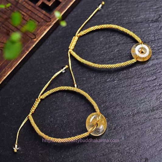 Golden Energy Citrine Round Wealth Solar Plexus Chakra (Third Chakra) Peace Buckle Happiness Braided Bracelet