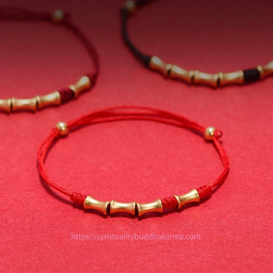 Ancient Tibetan Buddhist Red String Tradition 925 Sterling Silver Bamboo Design Protection Luck Braided Bracelet