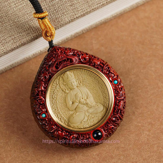 Spirituality Chinese Zodiac Avalokitesvara Small Leaf Red Sandalwood Ebony Longevity Necklace Pendant