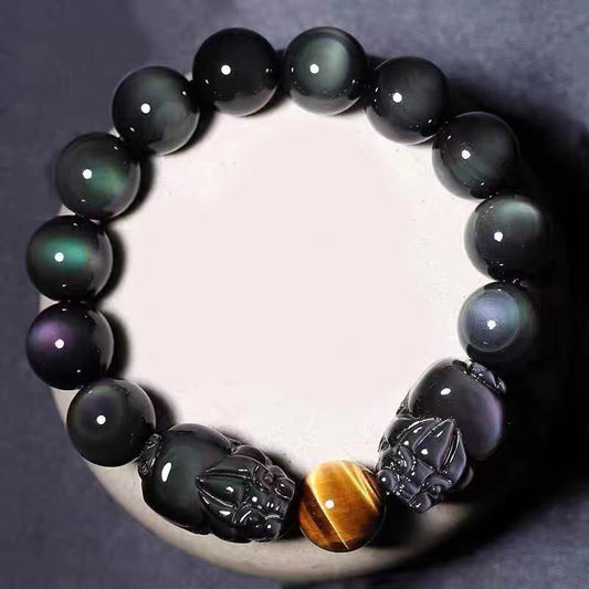 Spirituality Buddha Karma FengShui PiXiu Rainbow Obsidian Healing Bracelet