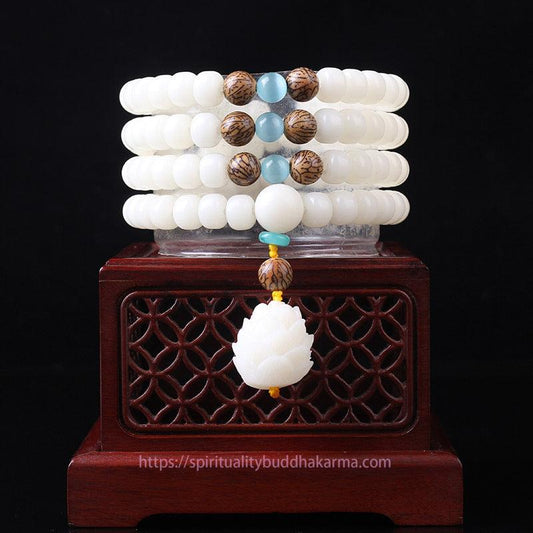 Spirituality Buddha Karma White Bodhi Seed Mala 108 Beads Luck Bracelet