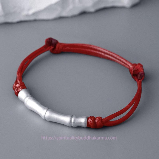 Ancient Tibetan Buddhist Red String Tradition 999 Sterling Silver Bone Pattern Luck Rope Braided Bracelet