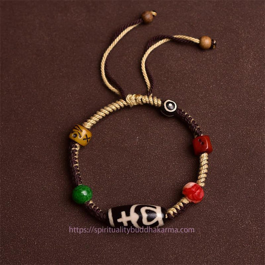 Tibetan Knot Protection Handmade Tibetan Dzi Bead Wealth Braided Rope Bracelet