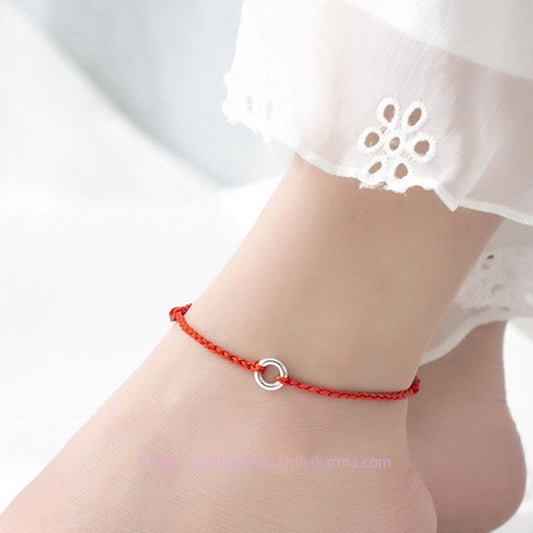 Tibetan Knot Protection 925 Sterling Silver Peace Buckle Luck String Braid Rope Anklet