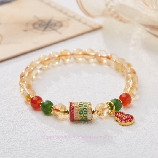 Golden Energy Citrine Natural Wealth Solar Plexus Chakra (Third Chakra) Red Agate Green Chalcedony Protection Bracelet
