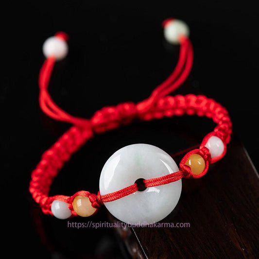 Tibetan Knot Protection Jade Peace Buckle Luck Red String Bracelet