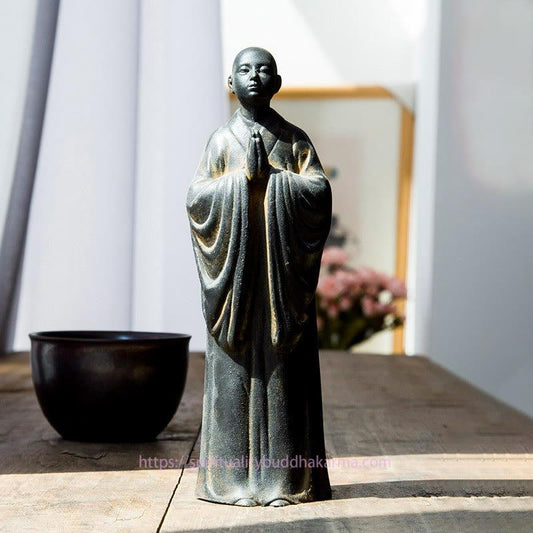 Spirituality Meditating Praying Monk Iron Powder Rust Cast Resin Statue Home Decoration