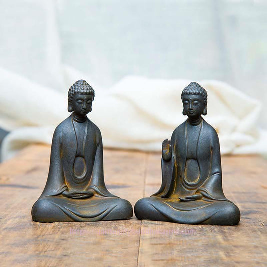 Spirituality Handmade Meditation Sakyamuni Buddha Iron Powder Rust Cast Resin Statue Decoration