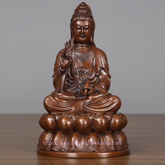Spirituality Kwan Yin Avalokitesvara Lotus Wealth Copper Statue Home Desk Decoration