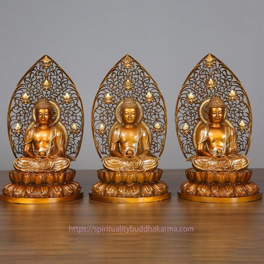 Spirituality Sakyamuni Amitabha Medicine Buddha Figurine Serenity Copper Statue Home Offering Decoration