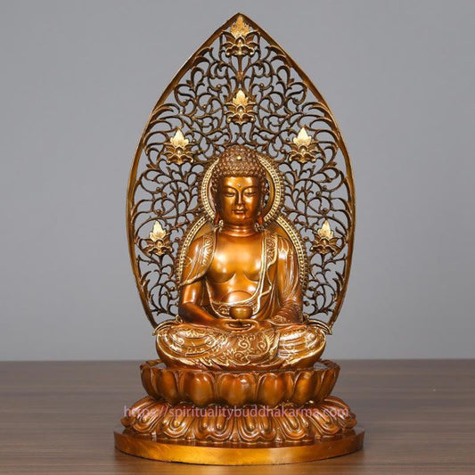 Spirituality Sakyamuni Amitabha Medicine Buddha Figurine Serenity Copper Statue Home Offering Decoration