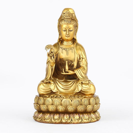 Spirituality Kwan Yin Avalokitesvara Holding A Willow Bottle Harmony Brass Copper Statue Home Decoration