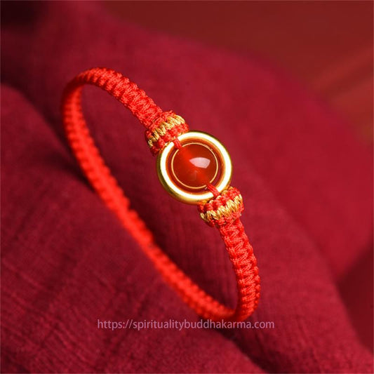 Tibetan Knot Protection Red Agate Bead Peace Buckle Calm Rope Bracelet
