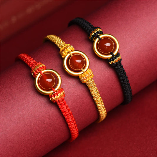 Tibetan Knot Protection Red Agate Bead Peace Buckle Calm Rope Bracelet
