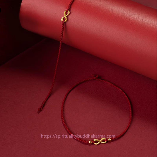 Tibetan Knot Protection 999 Gold Mobius Infinite Love Fu Character Copper Coin Protection Handmade Ultra-Thin Rope Bracelet
