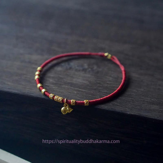 Tibetan Knot Protection 999 Gold Small Gourd Charm Handmade Luck Strength Rope Bracelet