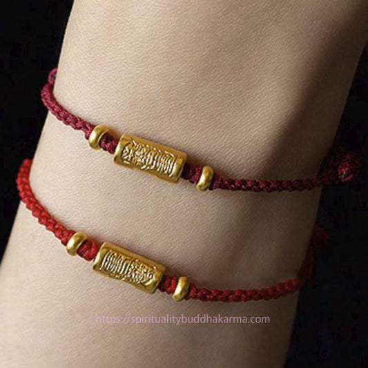 Tibetan Knot Protection 999 Gold Good Luck Amulet Carved Design Handmade Strength Braided Rope Bracelet