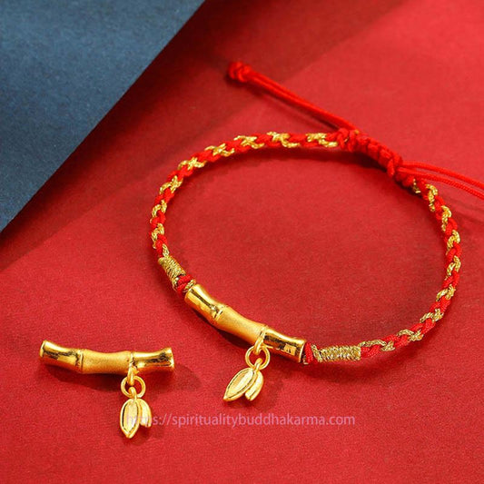 Tibetan Knot Protection 999 Gold Bamboo Leaf Design Handmade Protection Braided Rope Bracelet