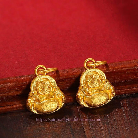 Buddha Energy Necklace 999 Gold Mini Laughing Buddha Luck Wealth Necklace Pendant