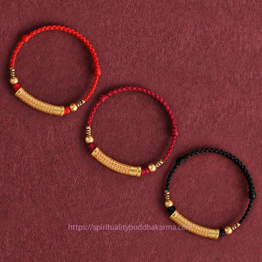 Tibetan Knot Protection Handmade Alloy Heart Sutra Protection Strength Rope Bracelet Anklet