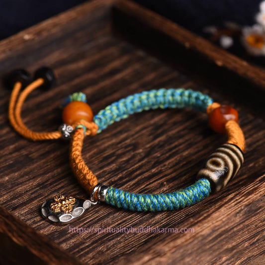 Tibetan Knot Protection Handmade Tibetan Dzi Bead Wealth Braided Bracelet