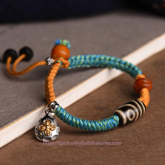 Tibetan Knot Protection Handmade Tibetan Dzi Bead Wealth Braided Bracelet