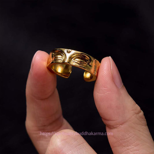 Spirituality Golden Meditation Buddha Serenity Copper Adjustable Ring