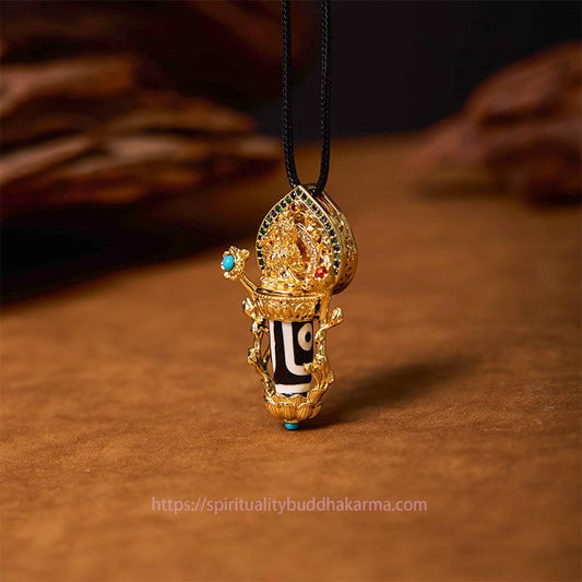 Spirituality Tibetan Dzi Bead Manjusri Bodhisattva Pattern Compassion String Necklace Pendant